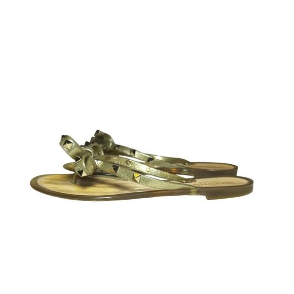 Valentino Garavani Gold PVC Jelly Rockstud Thong Bow Flat Sandals Shoes 38 - Picture 4 of 8